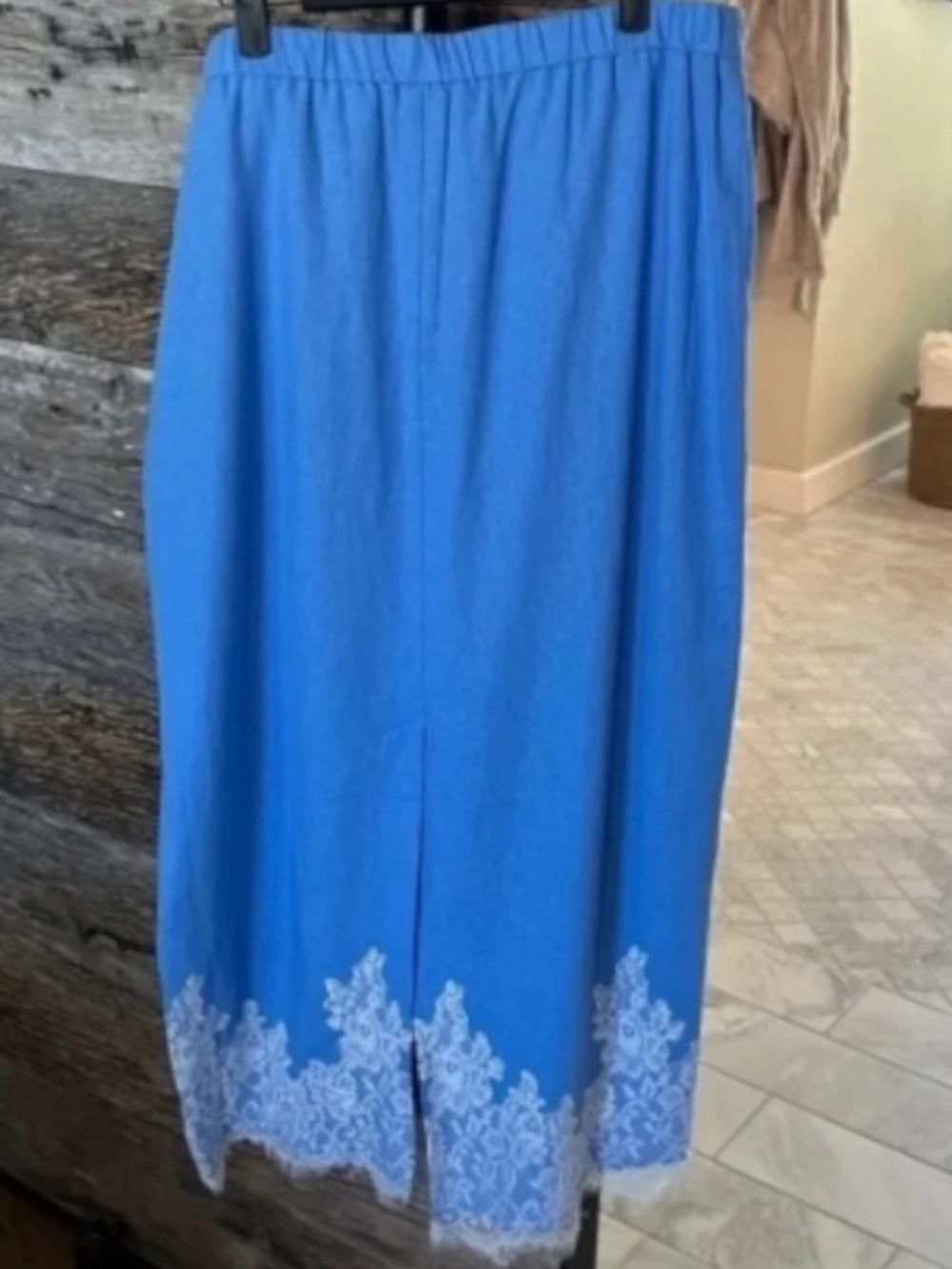 WAYF Pippa Lace Trim Linen Blend Midi Skirt XL Blue - Picture 3 of 11